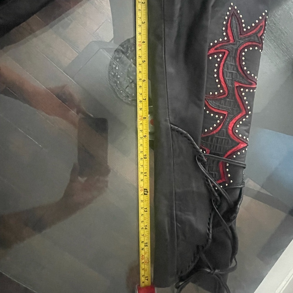 Black Leather Jacket with Red Accents - Picture 9 of 10